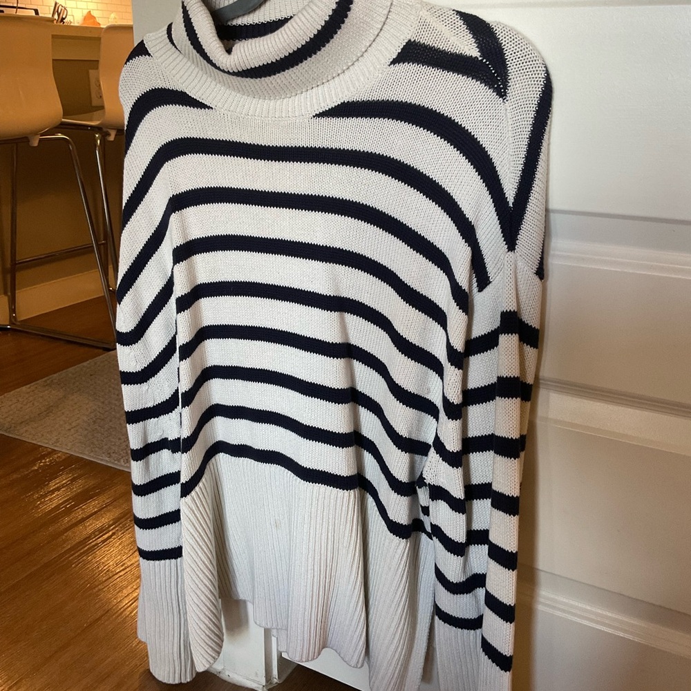 GAP Striped Cowl Neck Sweater in Navy and White